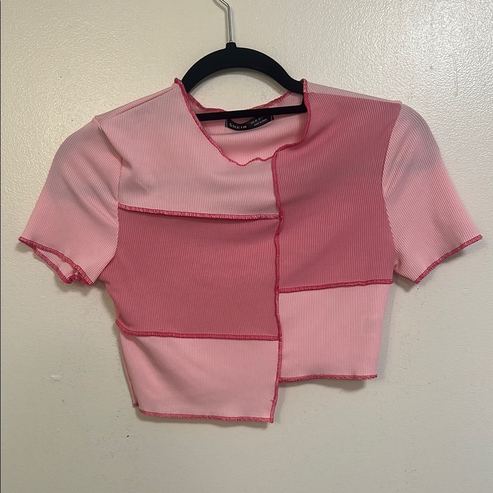 Trendy Pink Patchwork Crop Top